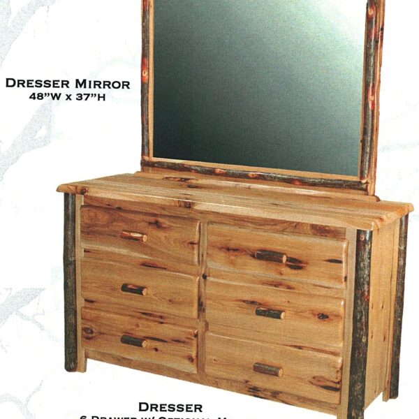 Rustic Hickory 6 drawer dresser with mirror